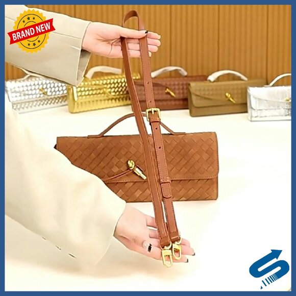 Suede Woven Evening Clutch Crossbody Bag with Metal Buckle